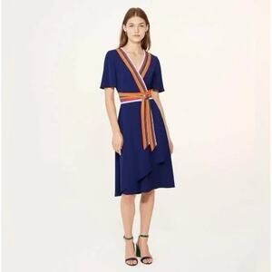 TORY BURCH Peggy Wrap Stripe Dress Navy Blue Sz 4 {B29}